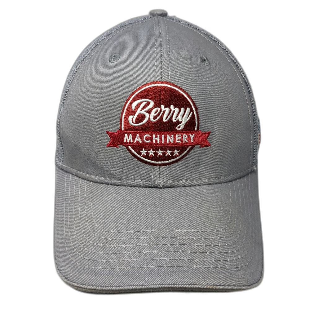 Crown Baseball Cap Gray Red White OSFM Mesh Back USA Flag Berry Machinery hat